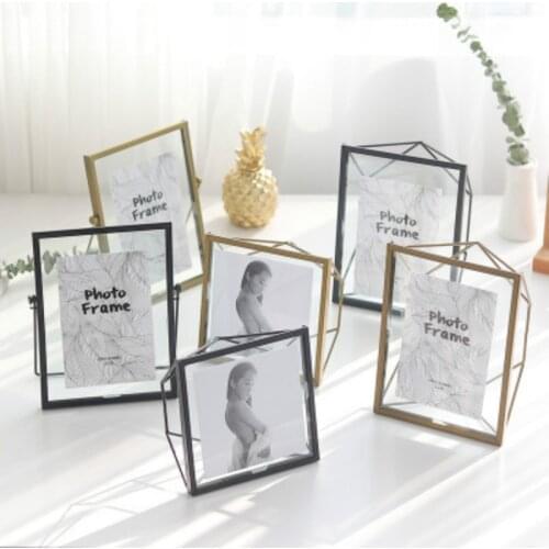 Glass Photo Frame Wrought Iron Photo Decoration Frame Desktop Decoration Home Decoration Geometric Metal Color Bracket