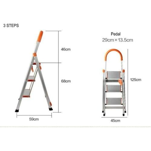 3 Steps Folding Light Type Aluminum Step Ladder Staircase, Ladder With Long Handrail, Rubber Feet, ABS Plastic Joints
