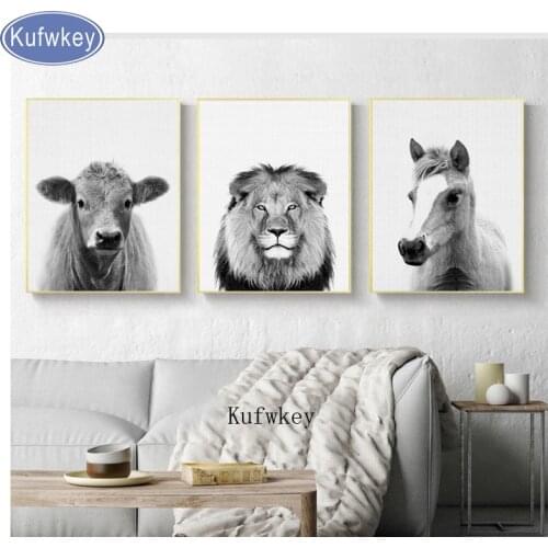 Triptych,mazayka diamond Embroidery cow lion horse diamond Painting cross stitch,diamond picture,black and white art,home decor