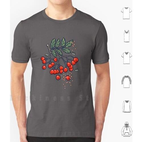 Magic Rowan T Shirt DIY 100% Cotton 6xl Rowan Magic Night Dream Forest Wild Berries Black Pattern Botanical Nature Autumn Red