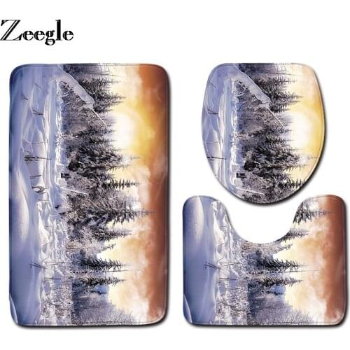 Zeegle Bath Mat Set Anti Slip Bathroom Doormat Absorbent Bathroom Shower Mat Toilet Pedestal Rug Foot Mat Soft 3pcs Toilet Set