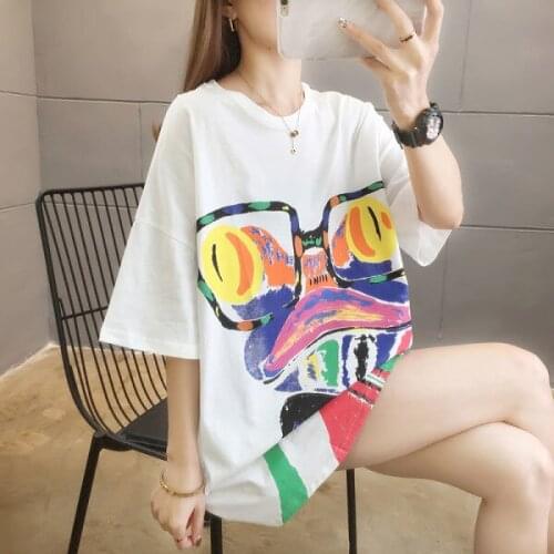 2021 Summer New Cotton T-shirt Women Fashion Letter Printing Short-sleeved Loose Top Trendy Street Style