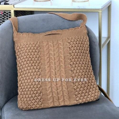 Womens Wool Woven Shoulder Wrist Messenger Bag Large Capacity Student Casual College Style Cross Multi-Back Shopping Travel Bag