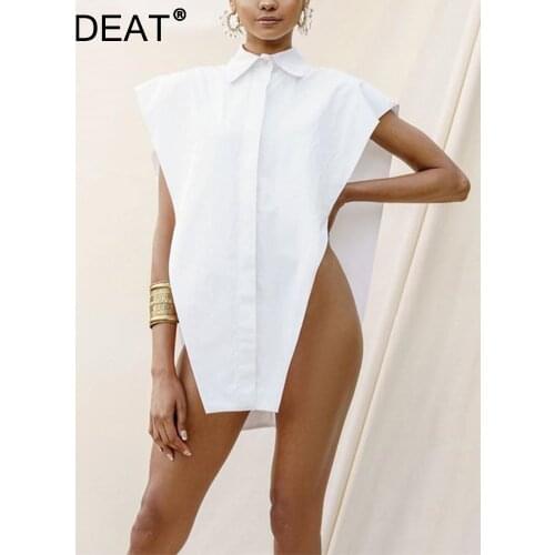 [DEAT] Loose Sleeveless Irregular Design Street Trendy Casual Shirt Solid Color Lapel Collar Street Style 2021 Spring GD1083