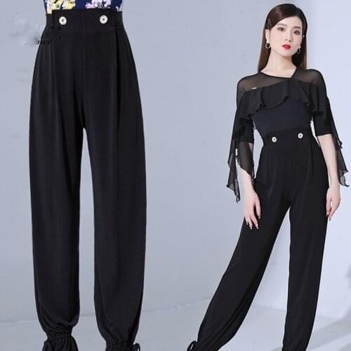 Latin Dance Pants WomenS Summer 2021 New Bloomers Loose Black Modern Dance Wide-Leg High-Waist Dance Practice Clothes DQS7741