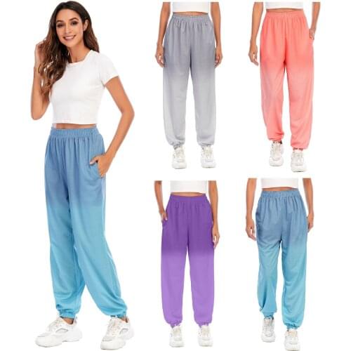 Womens Trousers Pants Girl 2021 New Sport Gradient Printing Loose Pajamas Beam Foot Trousers Slacks Pants Female YFF8004