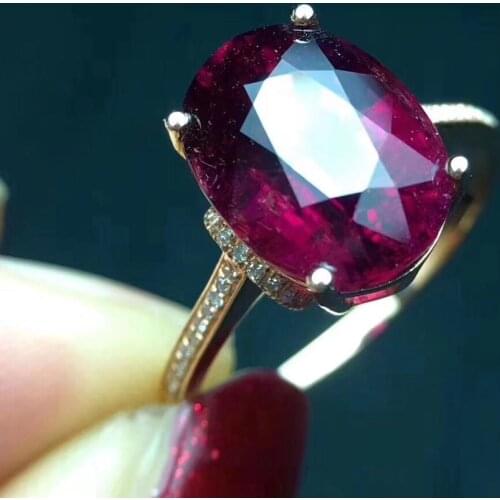 Rubillite Ring Fine Jewelry Pure 18 K Gold Natural Rubi Tourmaline 4.6ct Gemstone Diamond Gift Female Rings for Women Fine Ring
