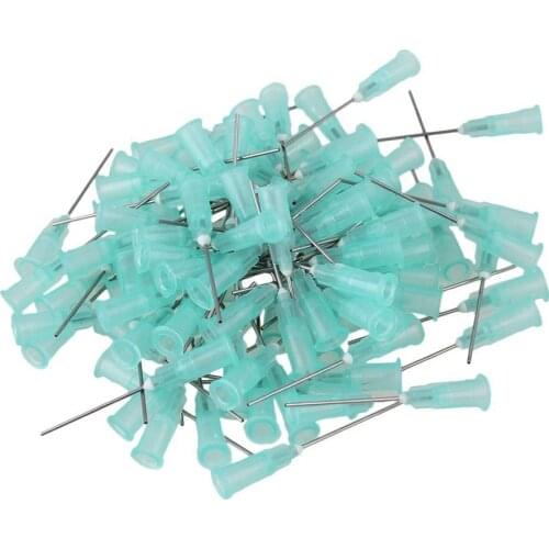1'' Plastic Stuck Connector Stainless Steel Dispenser Needles Liquid Adhesive Glue Syringe Pack of 100 (21Ga Light Green)