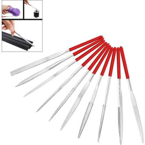 10Pcs Mini 140*3mm Needle File Set Diamond Handy Tools for Ceramic Glass Gem Stone Hobbies Crafts and 3D printing models