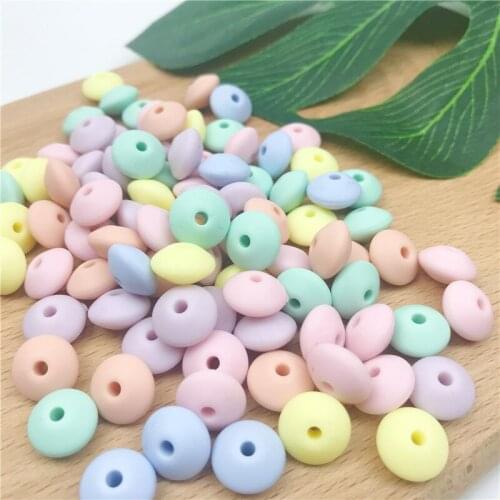 100Pcs Silicone Beads Abacus Lentils 12mm Soft Pastel Candy Color Sensory DIY Crafts Chewable Organic Beads Baby Teether Gifts