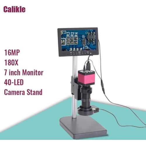 16MP HDMI USB Electronic Industrial Microscope Camera 100X Zoom C-mount Lens 7" HDMI LCD Monitor Stereo Stand for PCB Soldering
