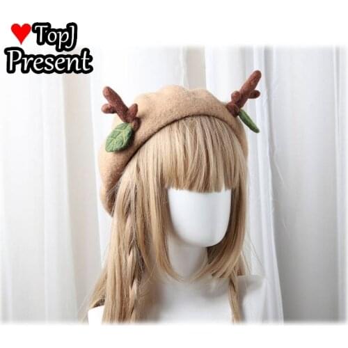 2021 New Fashion Women Soft Antlers Elegant Berets Winter Warm Hat Harajuku Wool Beret hat