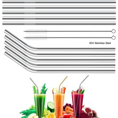 304 Stainless Steel Straw 8Pcs Drinking Reusable Metal Straw with Brush DIY Tea Coffee Party Bar Accessories Metal Straws