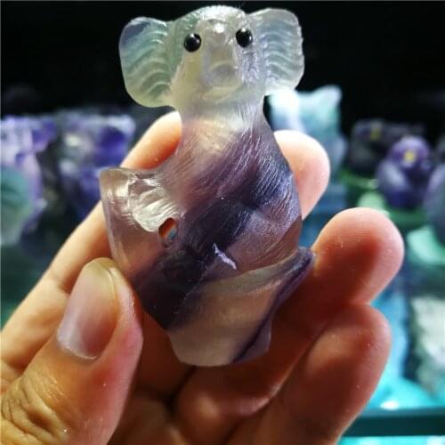 Hand Carved Natural fluorite quartz Rock crystal animals Koala reiki