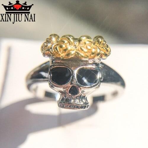 925 anillos silver Austrian Gothic skull Vintage Beach Cute gothic Ring Punk Flower Silver Color Rings For Women Girl Jewelry