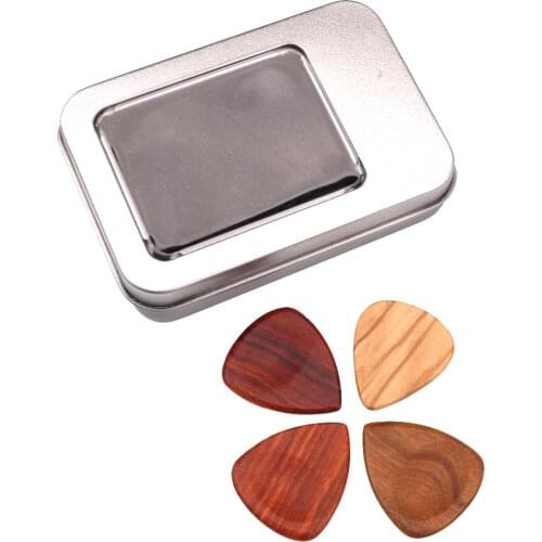 Wood Guitar Pick Set (4pcs) with Pick Case for Guitar Bass Accessories