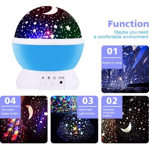 Baby Night Light Moon Star Projector 360 Degree Rotation Star Projector, 4 LED Bulbs 9 Light Color Changing with USB Cable