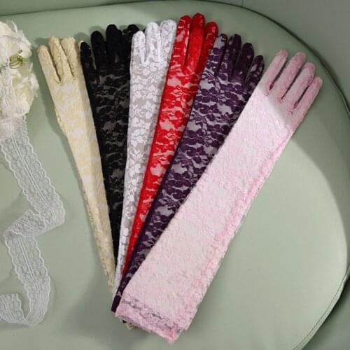 50cm Transparent Gloves Lace Women Black Red White Pink Purple Long Gloves Fashion Bride Sexy Gloves Mittens Female