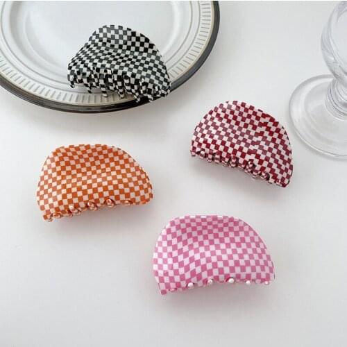 INS Checkered Hair Claw Clip Women Acrylic Acetate Black White Colorful Mosaic Grid Plaid Hair Clips Clamp Grab Hair Accessories