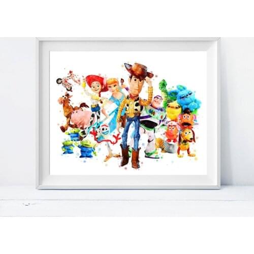 Disney Toy Story Watercolor Paintings on Canvas Movie Poster Abstract Wall Art Picture for Living Kids Room Home Decor Cuadros