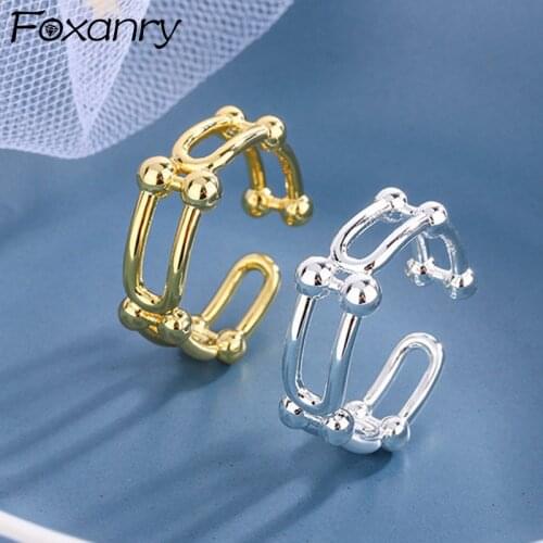 Foxanry 925 Sterling Silver Rings for Women New Trend Elegant Charming Creative U-Shaped Buckle Jewelry Gifts Party Accessories