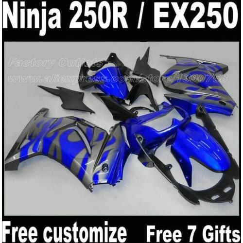 Custom motorcycle fairing kit for Kawasaki Ninja 250R 2008 - 2014 EX250 08 09 - 14 blue black Fairings ZX250 2009 2010 2012