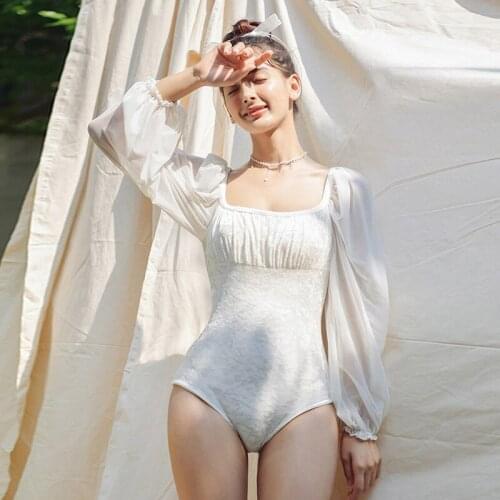 Korea Monokini Women Swimwear Swimsuit High Quality Long Sleeve Mesh Bathing Suit sexy Monokini Beachwear 2021 New Maillot