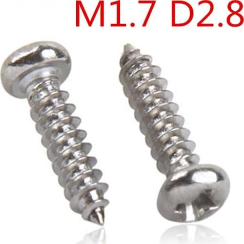 M1.7*4/5/6/7/8 Head 2.8mm Round Pan Head Phillips Cross Recessed Self Tapping Screw Micro Electronic Screws Nickel Plated