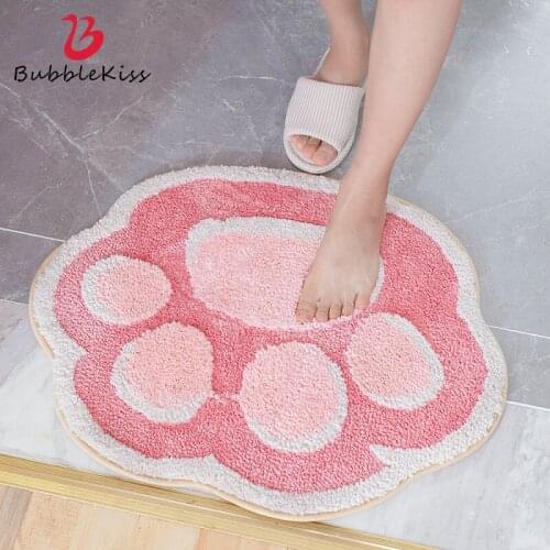 Bubble Kiss Cute Cartoon Cats Paw Art Pink Rugs Home Decor Bathroom Strong Water Absorption Mat 50X62cm Thickened Carpets