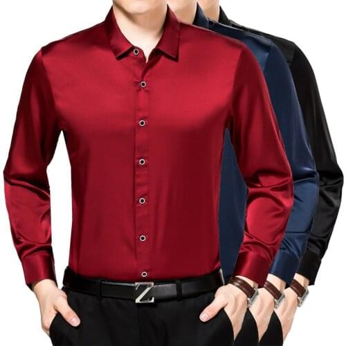 Mens 92.5% Silk Long Sleeved Shirt Iron Leisure Pure Silk Shirt