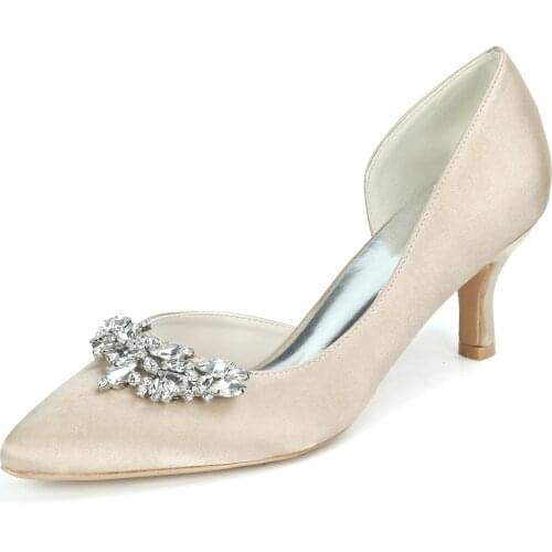 2010 New Middle Heels Pointed Toe Satin Lady Evening Dress Shoes Crystal Bridal Wedding Pumps Elegant Prom Party D'orsay Design