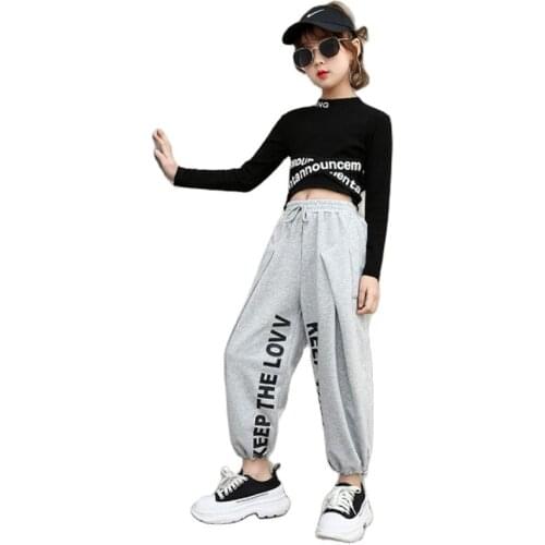 Girls clothes Jazz Tracksuit Spring summer Dancing Kids Hip Hop Letter t shirt + loose pant 6 7 8 9 10 12 13 14 15 16 years