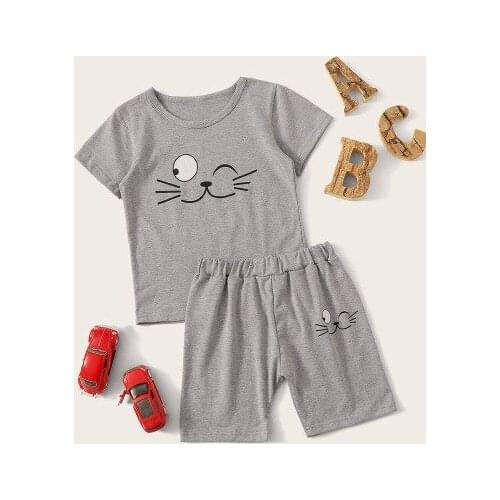 2-6 years old childrens clothing summer suit new fashion boys and girls baby cute cartoon children short sleeve two-piece suit