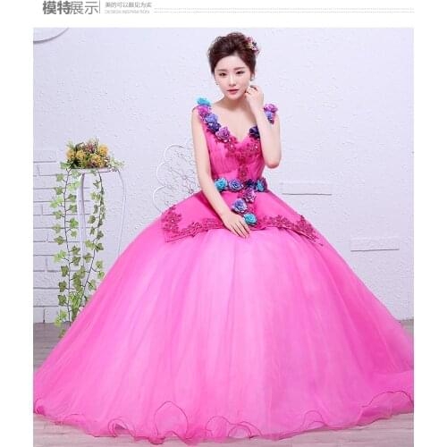 Peach pink v neck flower embroidery bead ball gown medieval dress sissi princess Medieval Renaissance Gown Victorian Belle ball