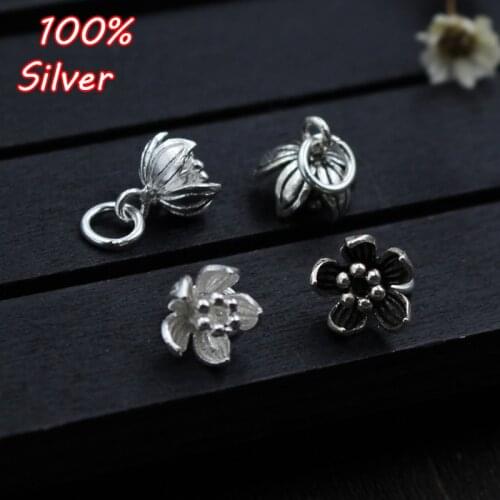 100% 925 Sterling Silver Color 9mm Retro Flower Small Pendant Fine Charm For Bracelets DIY Jewelry Making Accessorie