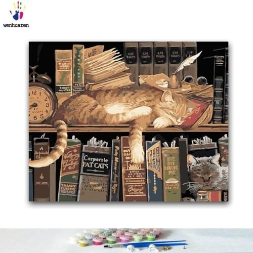 DIY Coloring paint by numbers Cat sleeping on the book paintings by numbers with kits 40x50 framed