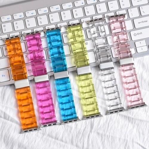 Resin Watch strap for apple watch 6 5 4 band 42mm 38mm correa transparent steel for iwatch 6 series 5 4 3/2 watchband 44mm 40mm