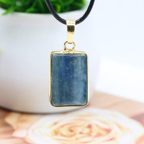 Rock Natural Blue Kyanite Quartz Necklace Rectangle Real Stone Pendulum Crystal Pendant Necklace Choker for Women Reiki Healing