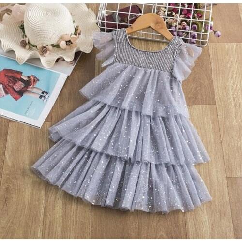 Retail New 2021 Summer Baby Girls Sparkle Cake Dress , Girls Princess Sweet Clothes 3-7T