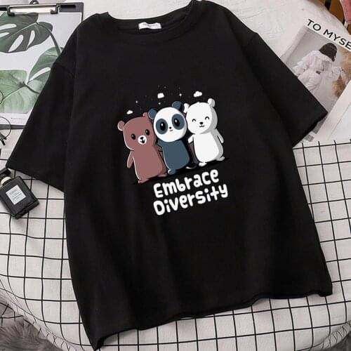 Cute Panda Embrace Diversity Camisetas De Mujer T Shirts Women Anime Tops Tee Shirt Femme Roupas Femininas Vetement Femme 2021