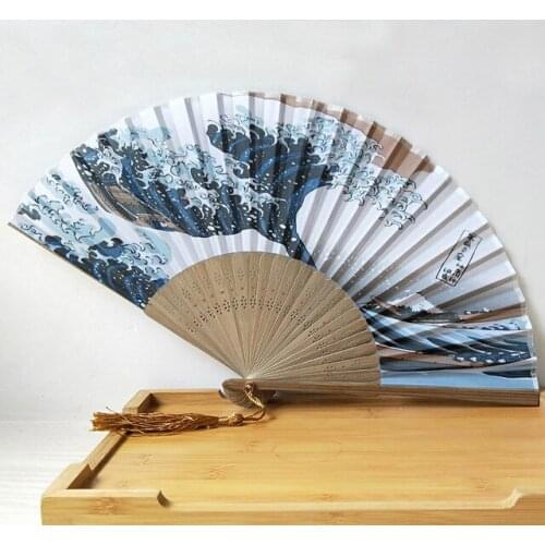 Silk Hand Fan Mount Fuji Kanagawa Waves Japanese Folding Fan Pocket Fan Wedding Party Decoration Gifts Home Wall Decoration
