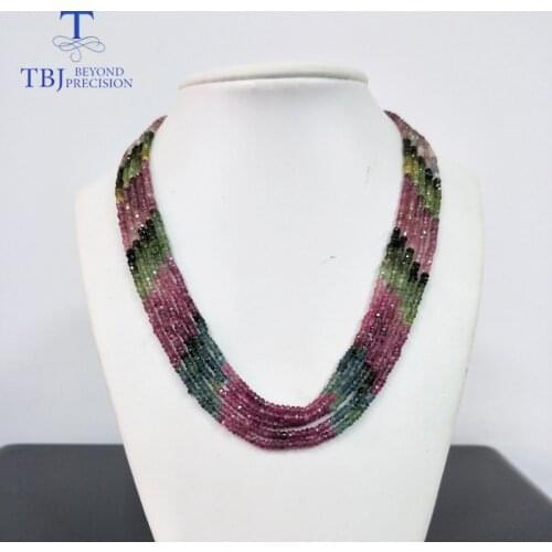 TBJ ,100% Natural fancy color tourmaline gemstone bead necklace with 925 silver clasp,luxury big size "rainbow" necklace