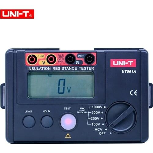 UNI-T UT501A Insulation Resistance Tester 100-1000V megger meter digital Resistance meter Megohmmeter 30~750V AC voltmeter+gift
