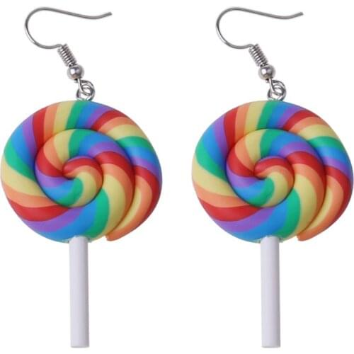 Funny Colorful Rainbow Lollipop Hook Earrings Polymer Clay Candy Ice cream Dangle Kawaii Earrings Women Fashion Jewelry