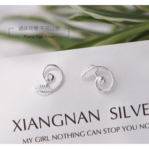 925 Sterling Silver Circle Of Small Leaves Stud Earrings For Women Casual Style Girl Earings