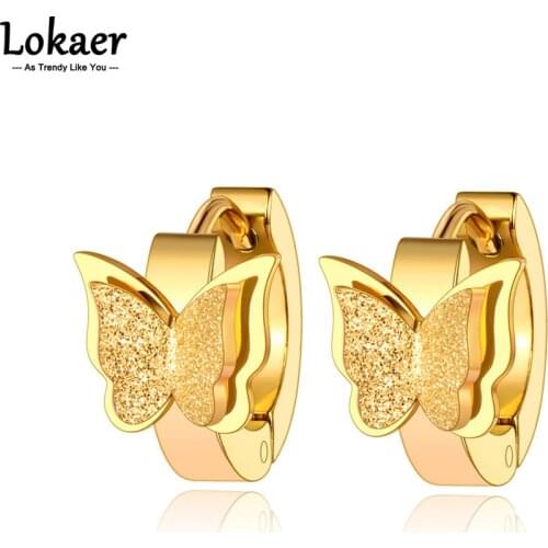 Lokaer Trendy Stainless Steel Bohemia Party Butterfly Earrings Office Style Animal Hoop Earrings For Women Girls Серьги E21090