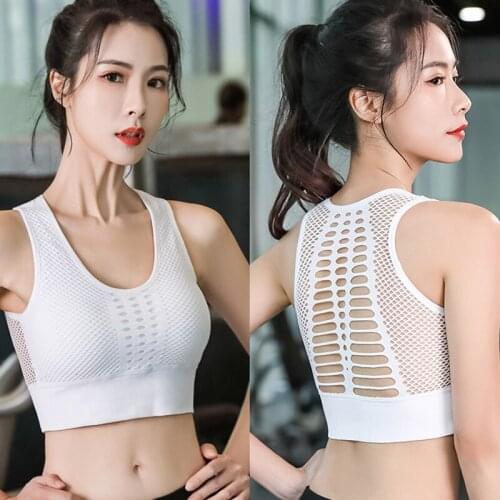 Womens Seamless Sports Bra High Impact Mesh Openwork Workout Crop Athletic Tops Longline Yoga Bras XR-Hot