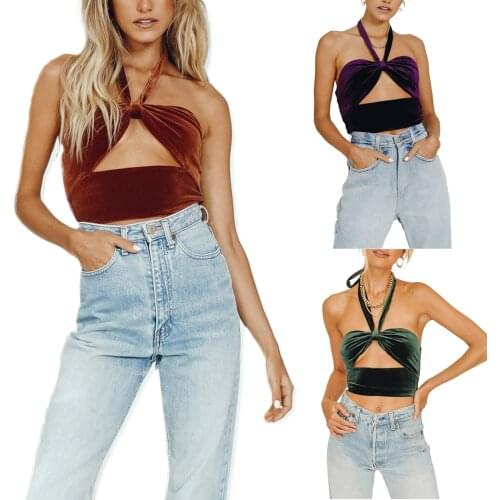 Women’s Fashion Solid Color Vest Summer Sexy Bandage Halter Exposed Navel Camisole