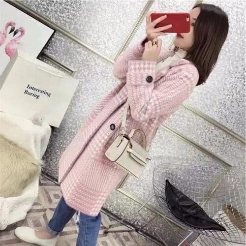 2021 new Korean imitation mink fur loose plaid woolen coat women winter thickened knee coat women