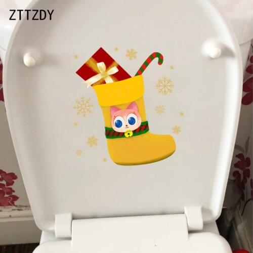 ZTTZDY 22*23.8CM Christmas Cat Toilet Sticker Bedroom Wall Decal Home Decor T3-0192